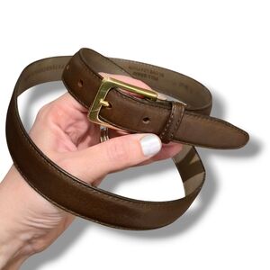 Peterborough Row Leather Belt Mens Sz34 brown gold buckle Bloomingdales